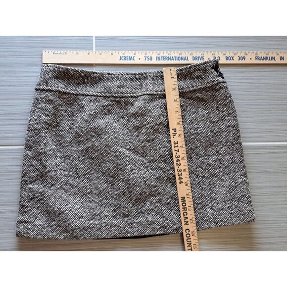Y2K J.Crew Tweed Wool Blend Mini Skirt Size 6 Brown White Back Button Academia - Picture 7 of 8